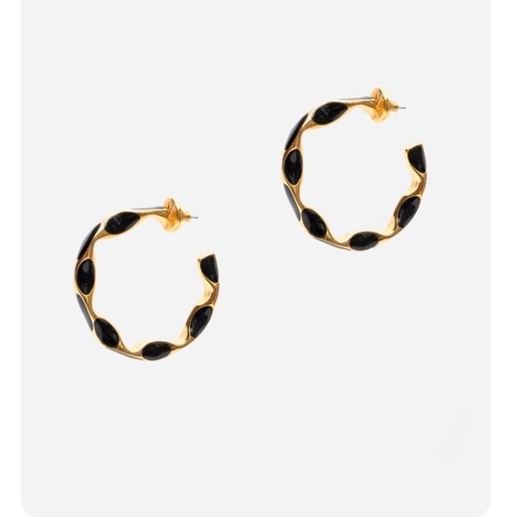 Frances Valentine Black and Gold Enamel Hoop Earrings - Picture 3 of 8